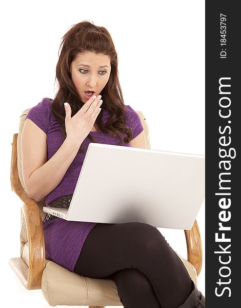 Woman purple shocked laptop