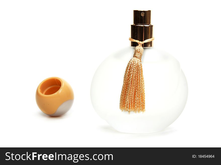 White perfume bottle isolated on white background