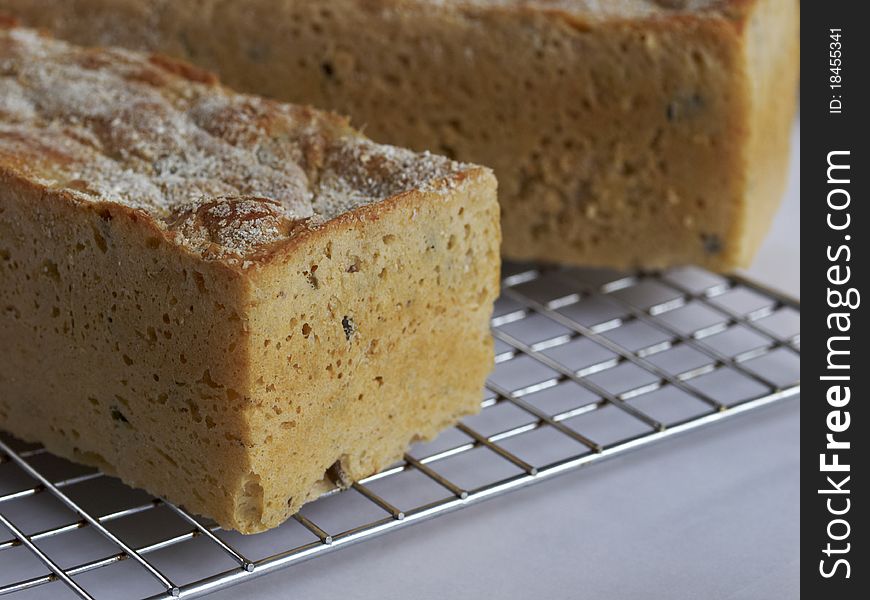 Olive bread loaf on white background. Olive bread loaf on white background