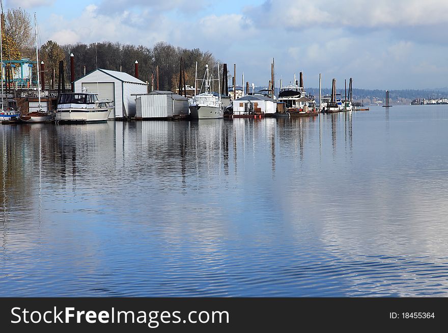 A quite winter scene in a marina environment, Portland OR. A quite winter scene in a marina environment, Portland OR.