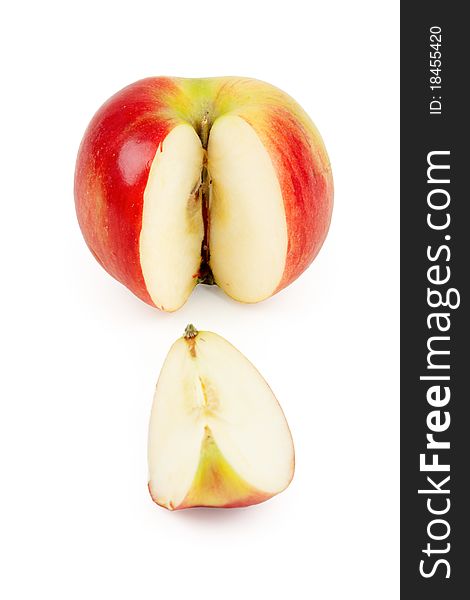 Cut a slice of red apple on a white background