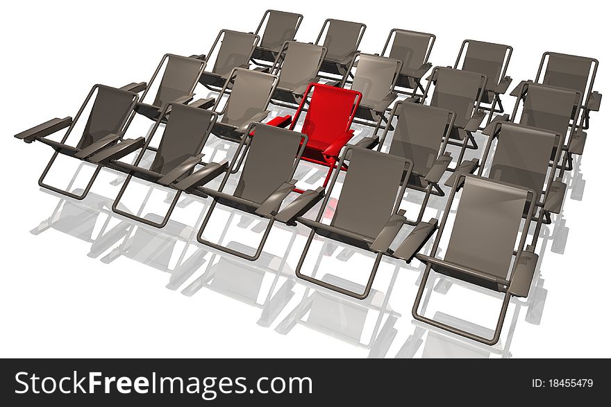 Illustration of seats with one of red color. Illustration of seats with one of red color