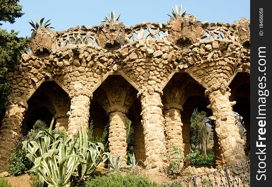 Columns and arhes in Park Guell in Barcelona
