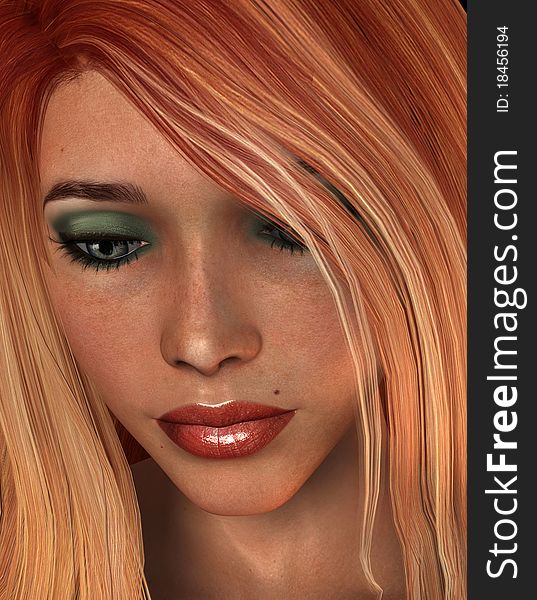 3D Rendering Portrait young woman with red hair