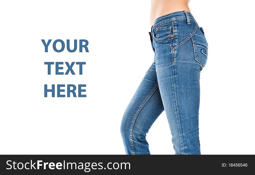 Female legs in blue jeans. isolated on a white background