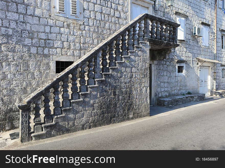 Old stone staircase outside original stone house in Montenegro. Old stone staircase outside original stone house in Montenegro