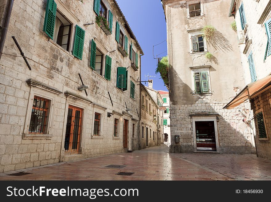 Unesco protected Kotor old town street Montenegro. Unesco protected Kotor old town street Montenegro