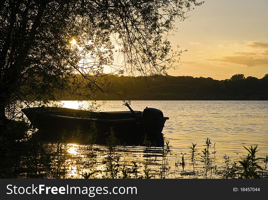 Beautiful Summer Sunset Over Still Lake