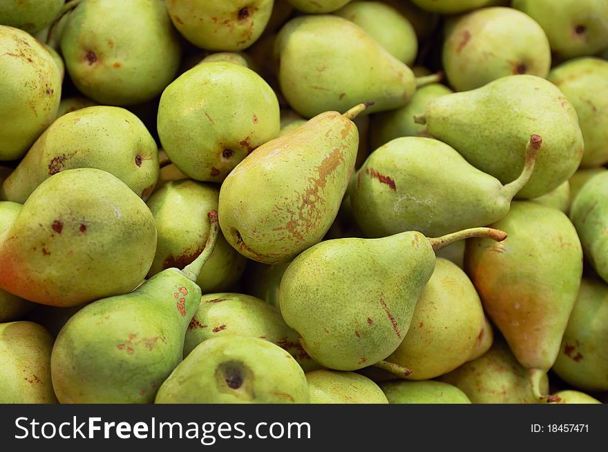 Close up of pears on market stand