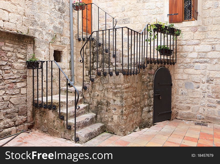 Stone staircase in Unesco protected Kotor old town Montenegro. Stone staircase in Unesco protected Kotor old town Montenegro