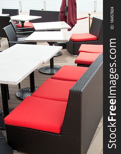 An outdoor waterfront cafe and restaurant furnitures