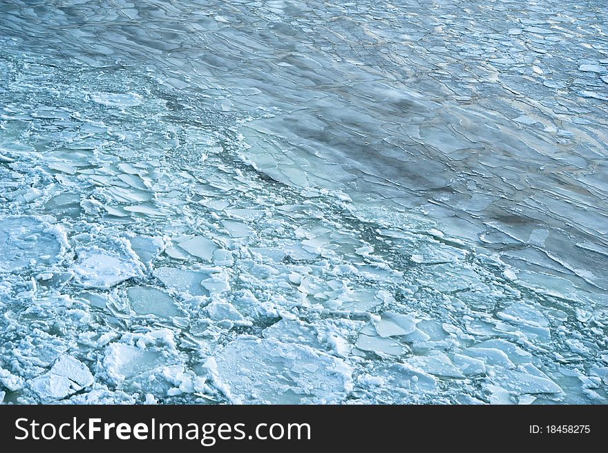 Ice pieces floating in Baltic sea