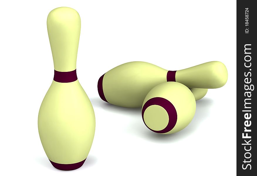 Bowling pins on white 3d rendered isolated on white