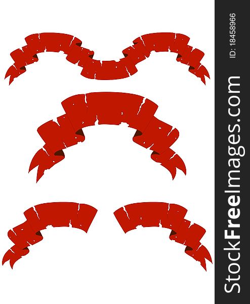 Set of red fragmentary tapes on a white background