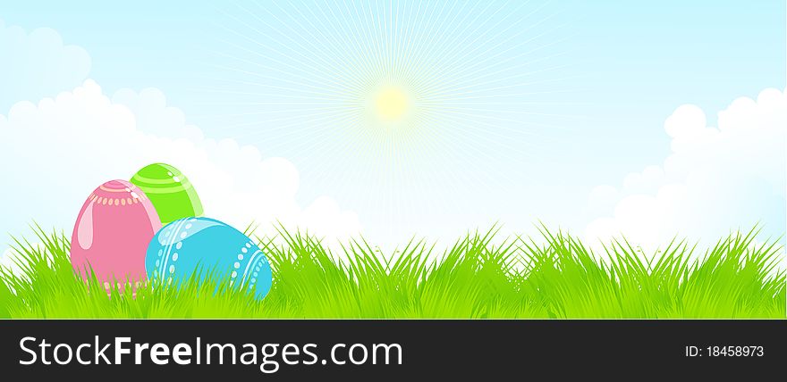 The  illustration contains the image of Easter landscape