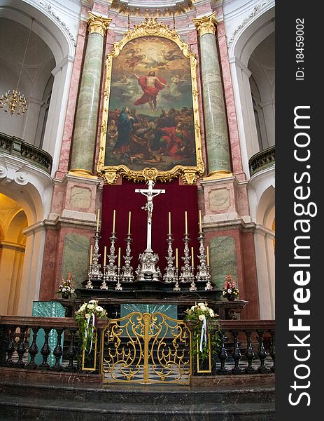 The high altar of the high baroque Katholische Hofkirche ('Catholic Church of the Royal Court of Saxony'), Dresden. The high altar of the high baroque Katholische Hofkirche ('Catholic Church of the Royal Court of Saxony'), Dresden