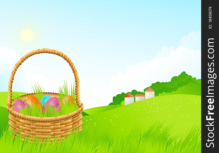The vector illustration contains the image of Easter landscape