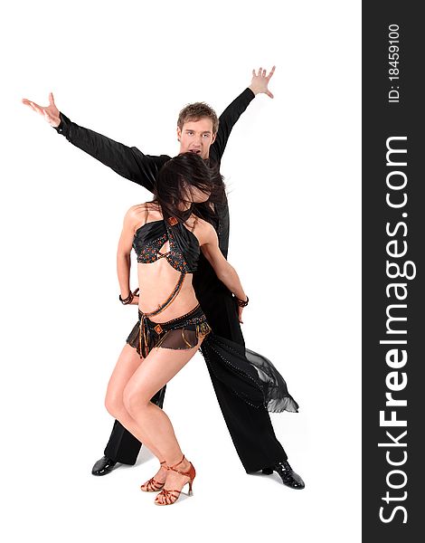 Dancers in ballroom against white background