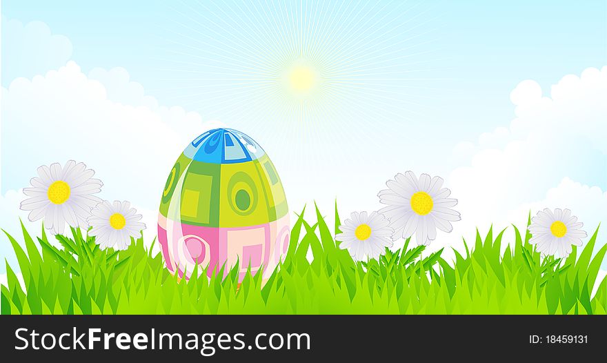 The  illustration contains the image of Easter landscape