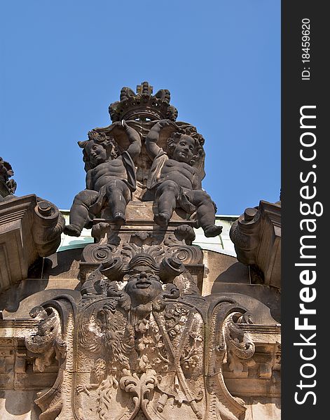 Angels underneath a crown, Nymphenbad, Zwinger Palace, Dresden