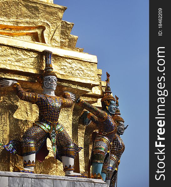 Demons carrying Pagoda.Bangkok,thailand