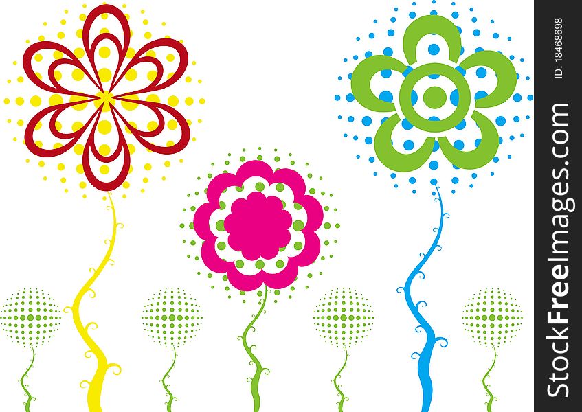 Abstract flower spring illustration pink lines flowers cycles background illustration pink green yellow blue