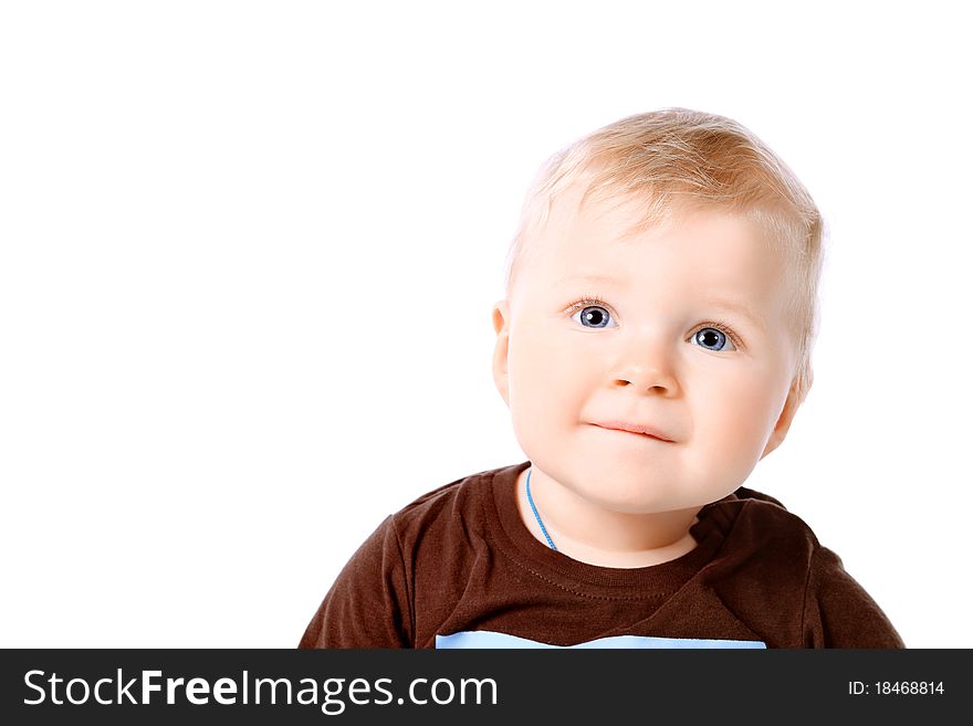 Beautiful little boy. Shot in a studio. Isolated over white background. Beautiful little boy. Shot in a studio. Isolated over white background.