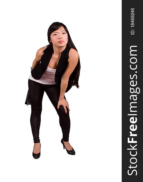 Asian woman isolated on the white background.
