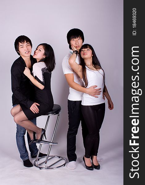 Two beautiful asian loving couple in a studio.
