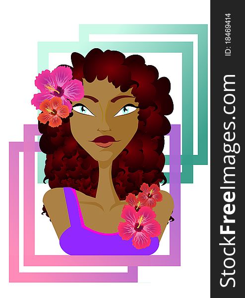 Woman wearing Hibiscus flowers as hair accessories. Woman wearing Hibiscus flowers as hair accessories