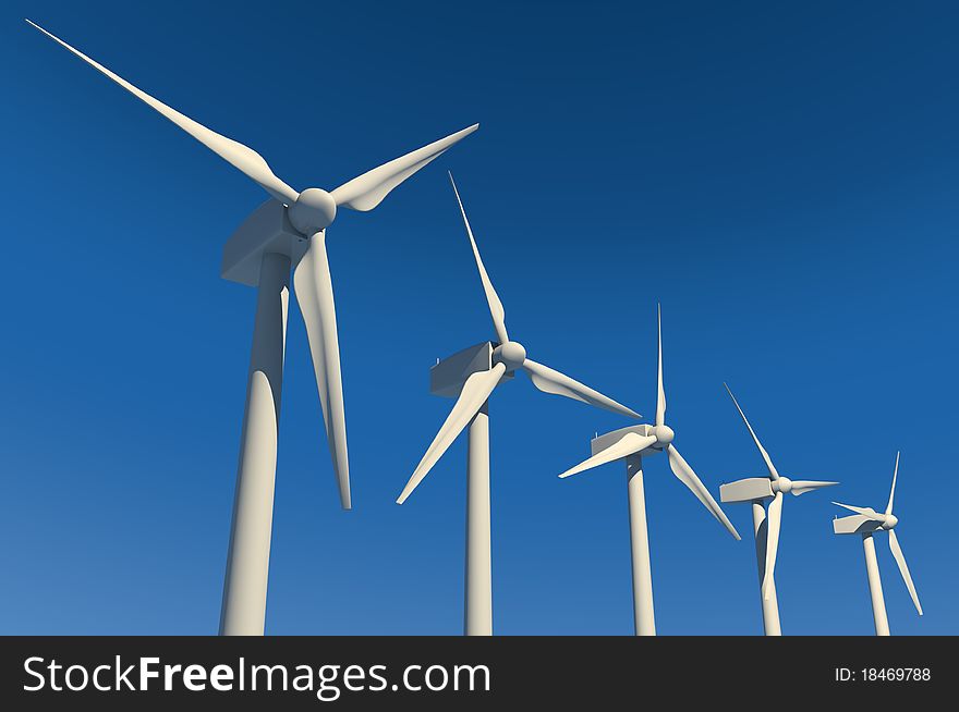 Wind Turbines On Blue Sky