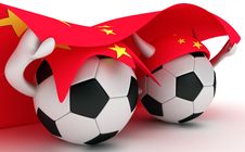 Two Soccer Balls Hold China Flag Royalty Free Stock Photography Two Soccer Balls Hold China Flag Royalty Free Stock Photography
