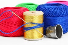 Colored Thread, Needles Royalty Free Stock Photos Colored Thread, Needles Royalty Free Stock Photos