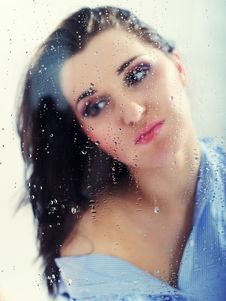 Pretty Lonely Girl Looking To Rainy Window Stock Photography Pretty Lonely Girl Looking To Rainy Window Stock Photography