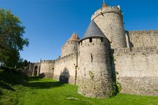 Tower And Moat Of Carcassonne Chateau Stock Photo