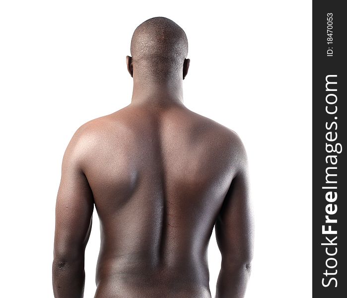 Rear view of a handsome african man showing his muscles. Rear view of a handsome african man showing his muscles