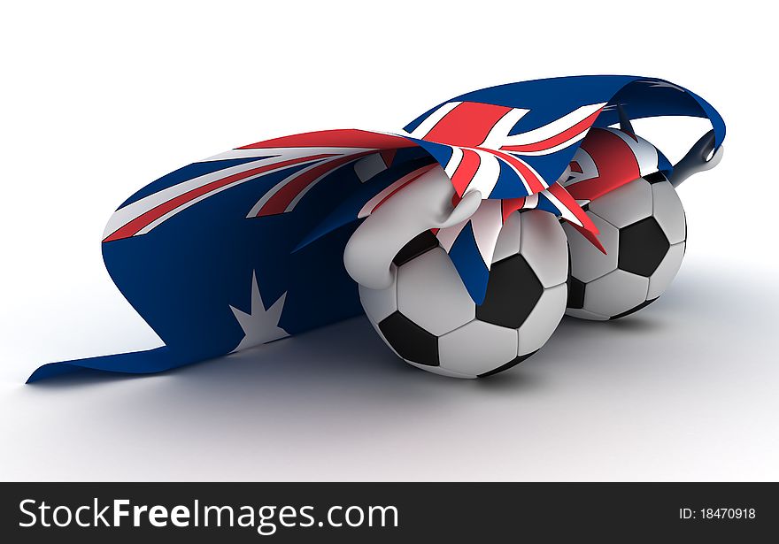 Two Soccer Balls Hold Australia Flag