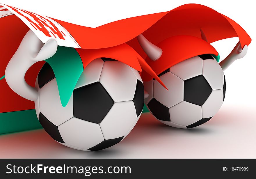 Two soccer balls hold Belarus flag