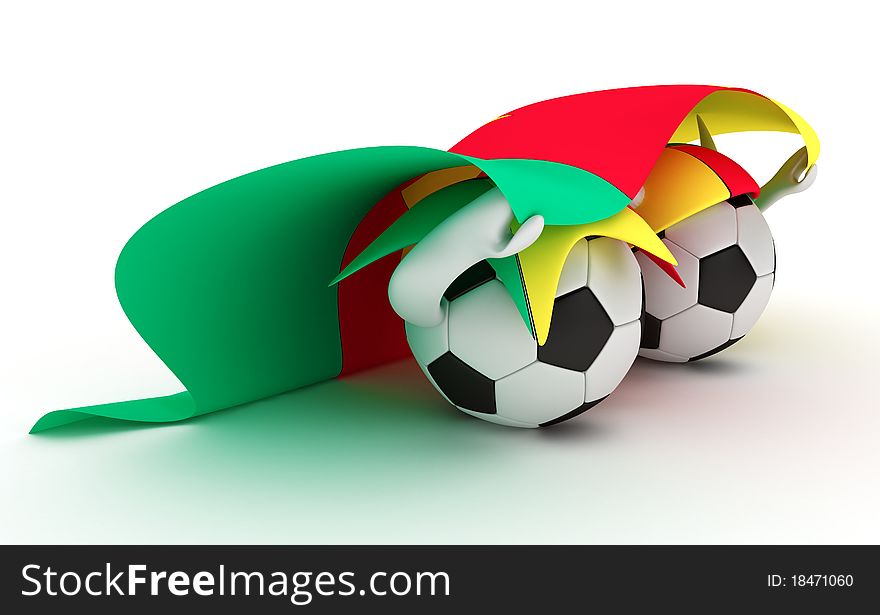 Two soccer balls hold Cameroon flag