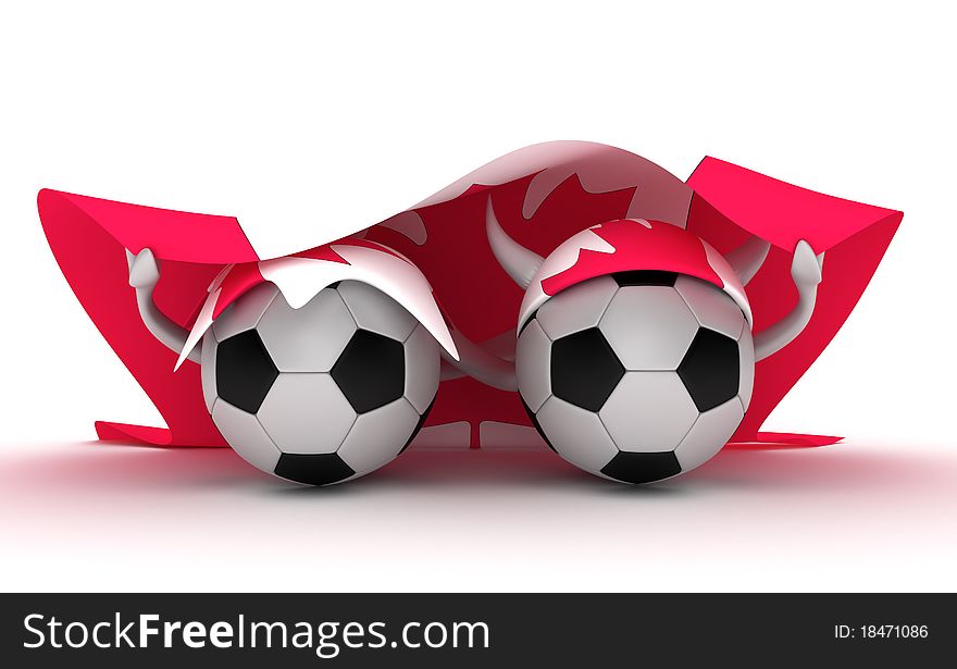 3D cartoon Soccer Ball characters with a Canada flag. 3D cartoon Soccer Ball characters with a Canada flag.