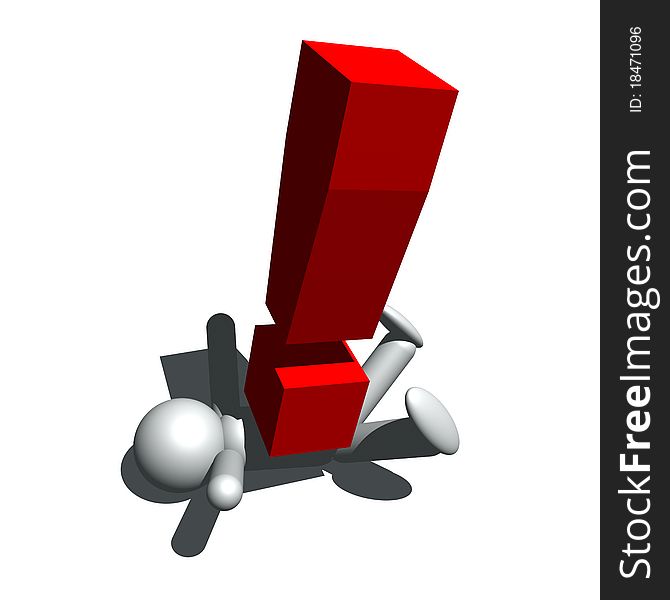 3d illustration of man and exclamation mark. 3d illustration of man and exclamation mark