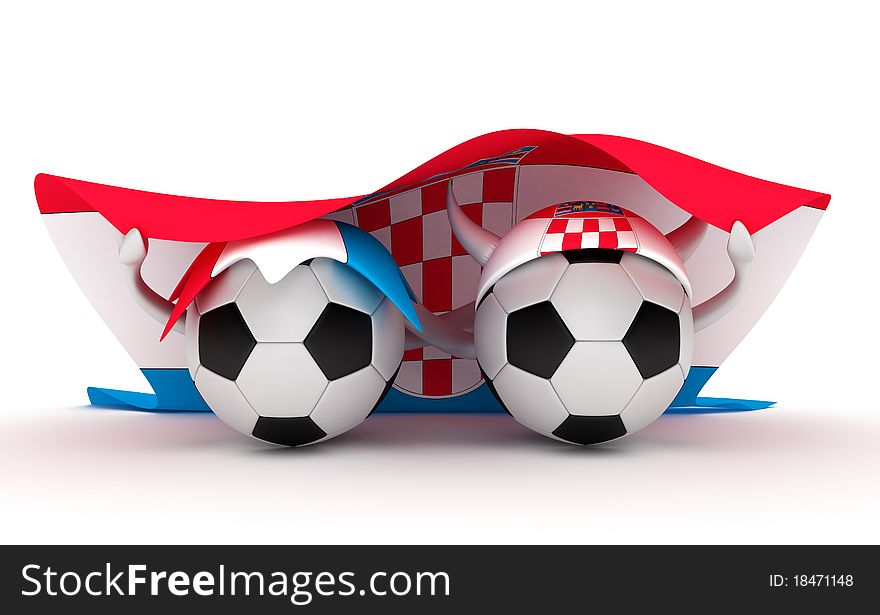 Two Soccer Balls Hold Croatia Flag