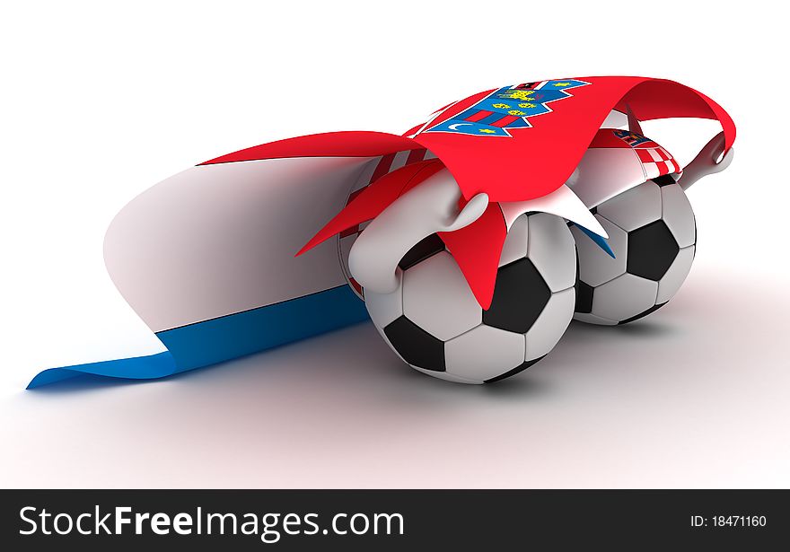 Two Soccer Balls Hold Croatia Flag