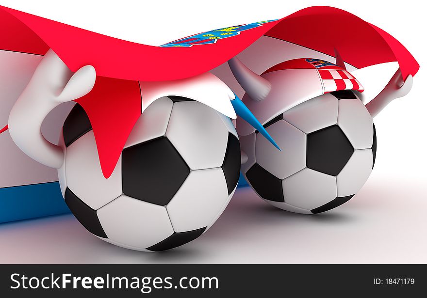 Two Soccer Balls Hold Croatia Flag