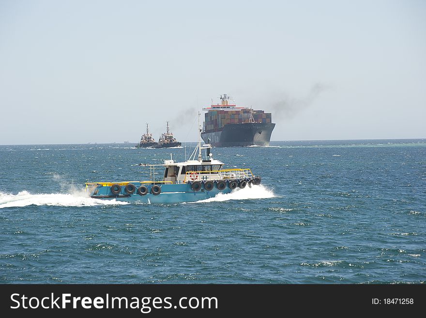 Container Ship coming into Fremantle Harbour, Western Australia. Container Ship coming into Fremantle Harbour, Western Australia.