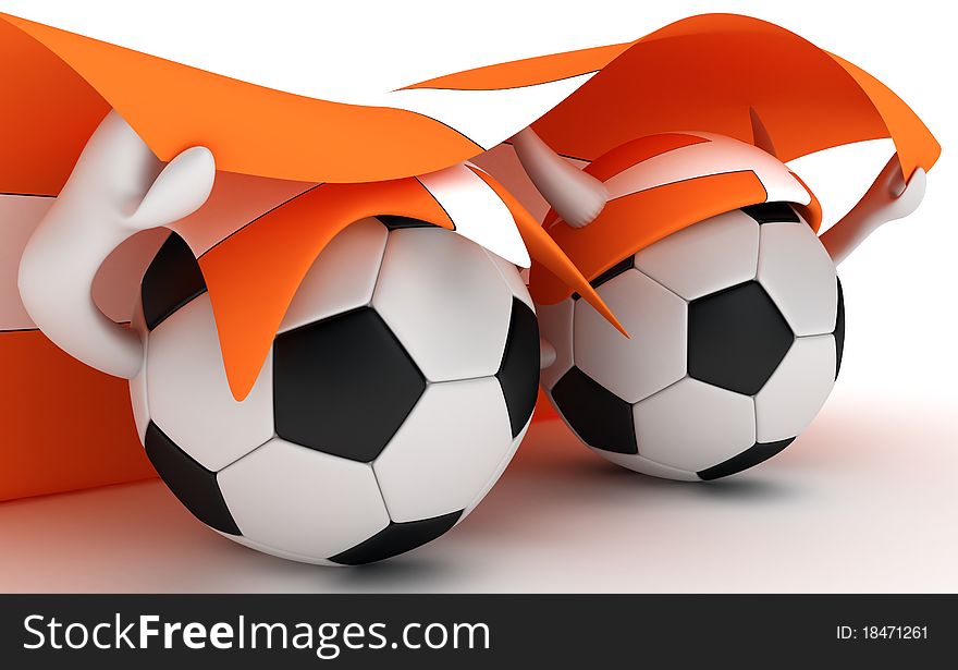 3D cartoon Soccer Ball characters with a Denmark flag. 3D cartoon Soccer Ball characters with a Denmark flag.