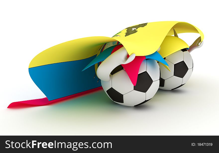 Two soccer balls hold Ecuador flag