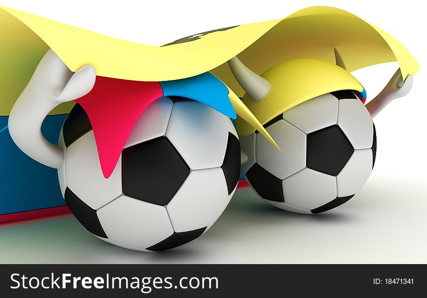 Two Soccer Balls Hold Ecuador Flag