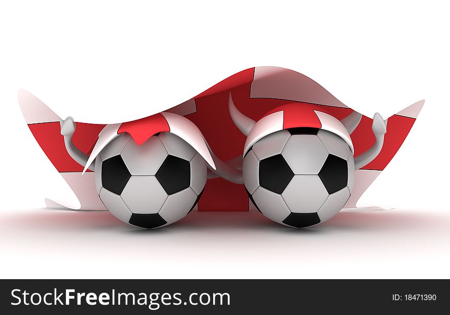 Two soccer balls hold England flag