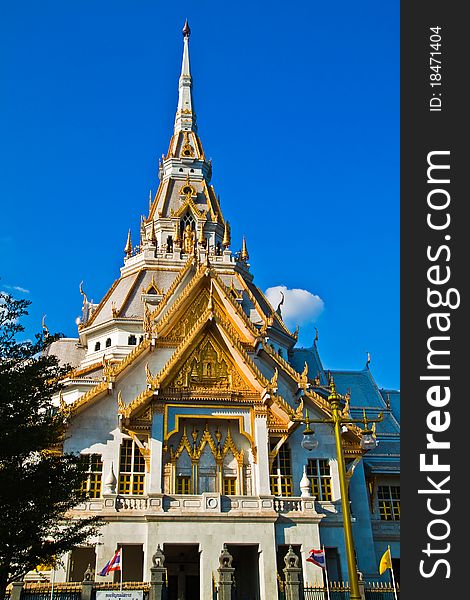 Native Thai style architecture, Wat Sothorn, Chachoengsao province, Thailand